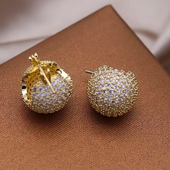 Gold Zircon Ball Earrings Luxury Exquisite Gold Plated - Picture 3 of 7